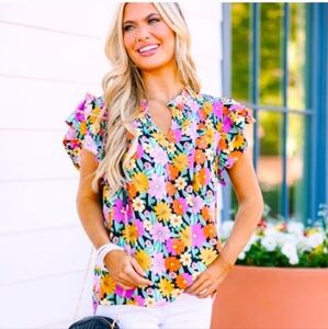 Umgee In Your Dreams Floral Ruffled Sleeve Blouse